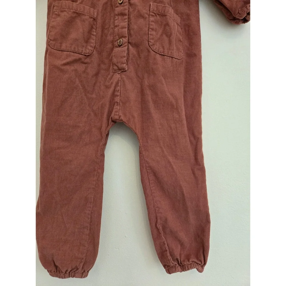 Mango Kids Corduroy Jumpsuit Terracotta Rust Button Front Romper Size 2-3 98cm‎